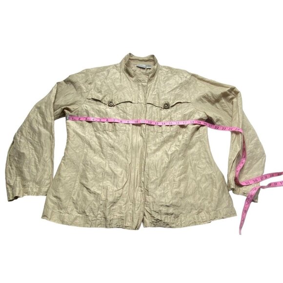 CHICO'S Women Crinkle Jacket Silk Blend Zip Snap Front Long Sleeve Sz 2/L Gold - Picture 5 of 13